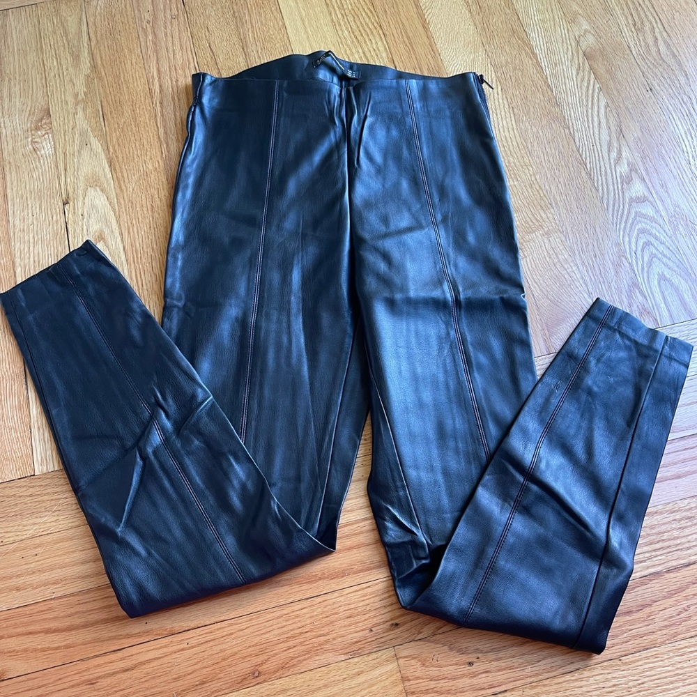 Zara Black Leather Leggings with ankle zipper